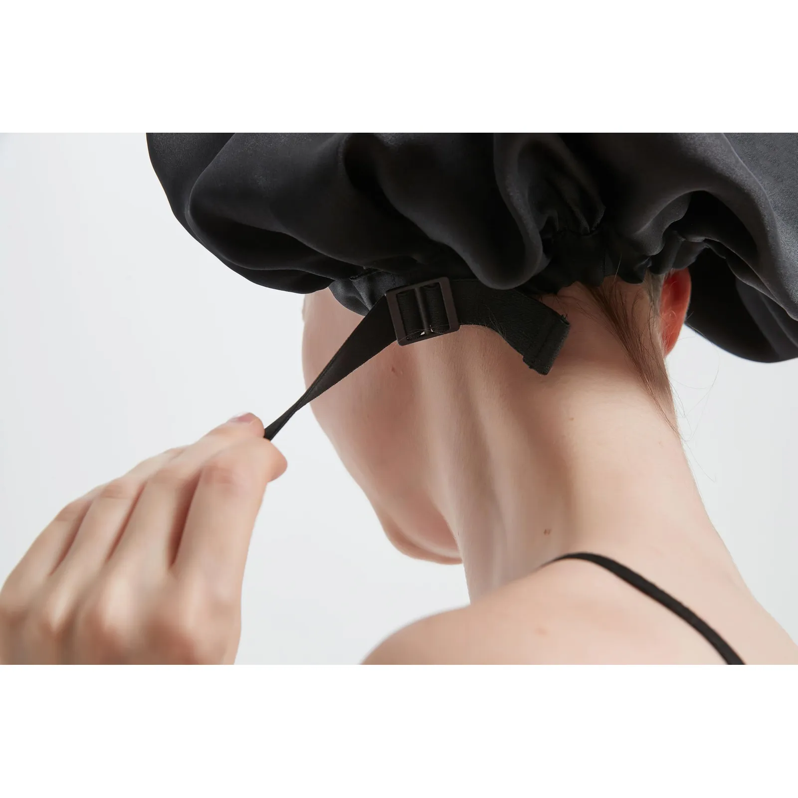 Alaska Bear Mulberry Silk Sleep Bonnet: close-up, Black