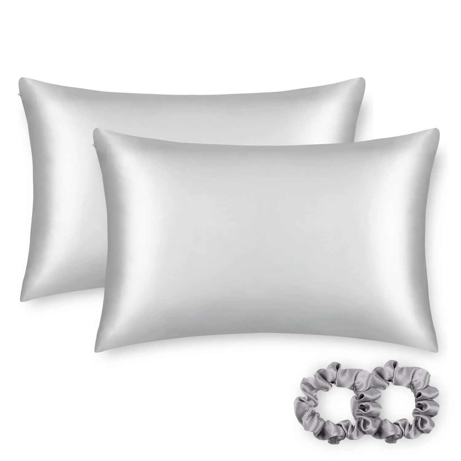 Alaska Bear Zipper Silk Pillowcases, Set of Two: product view, King, Silver